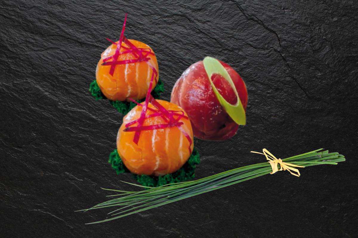 esferas de salmón y atún